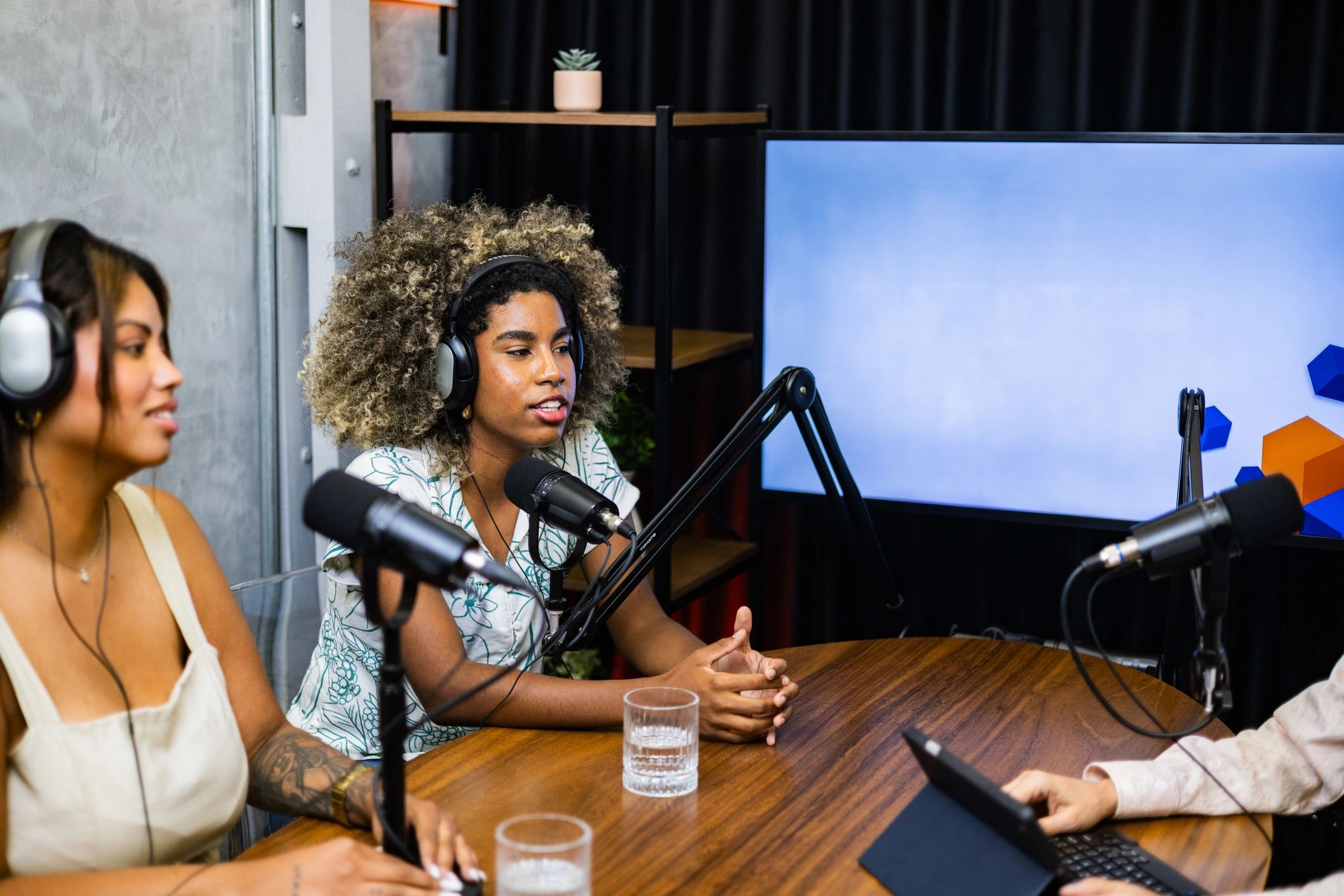 female podcast host creative studio